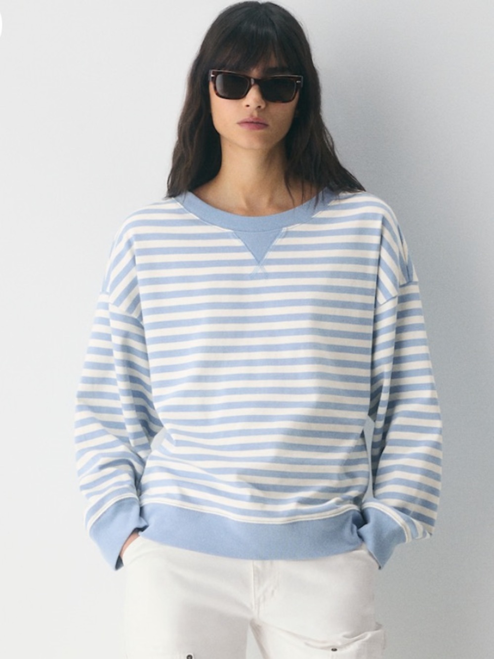 Aritzia Mighty Cotton Wicket Longsleeve - Light Birch / Ripple BIue Size XL NWOT - Picture 3 of 14